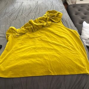 Express Yellow Asymmetrical Ruffled Crop Top